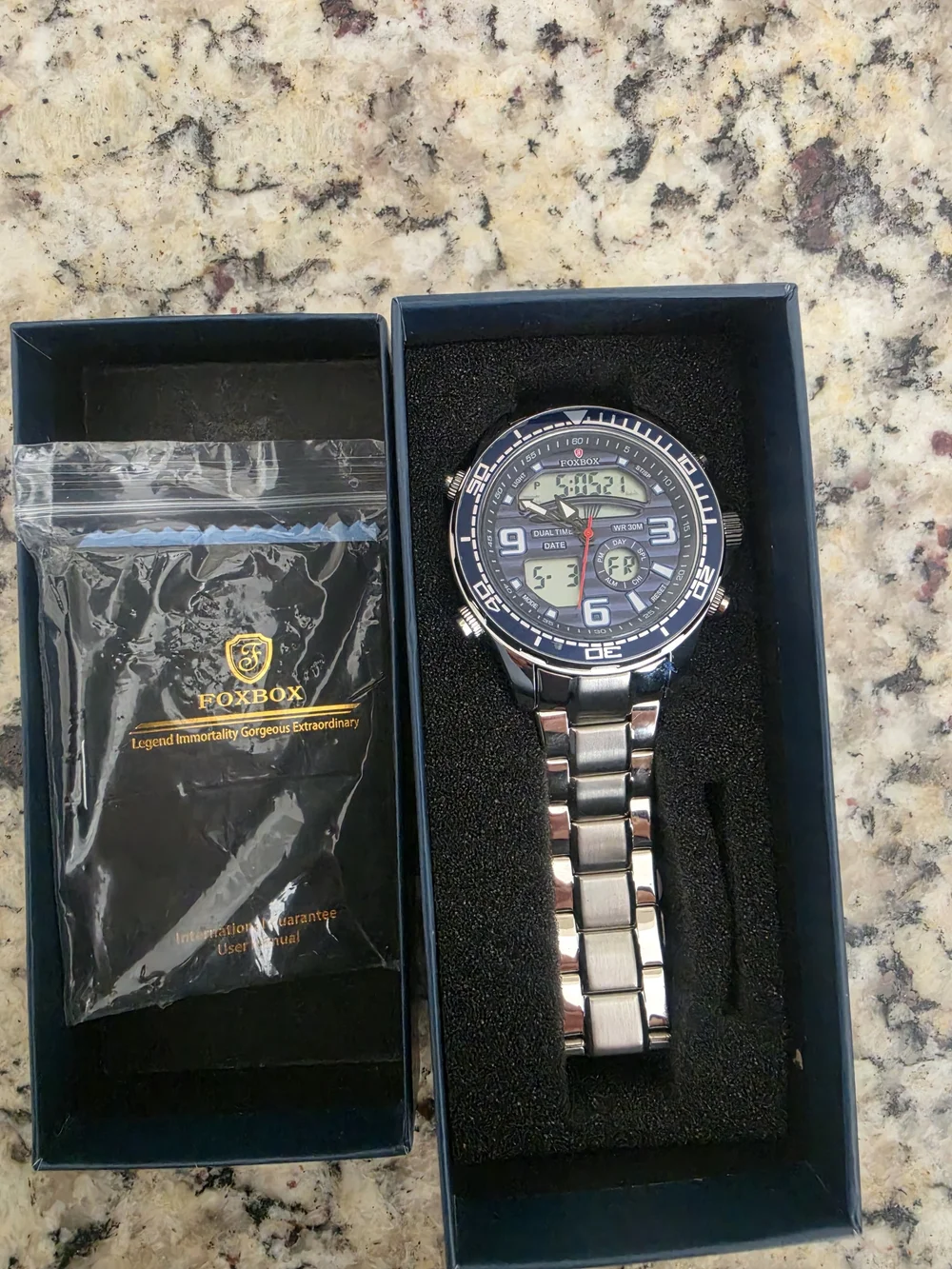 FOXBOX Stainless Steel Men’s Sport Watch in Blue Dial